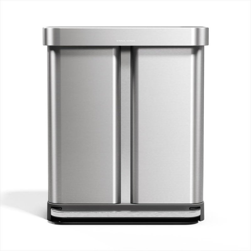 simplehuman سلة مهملات مطبخ بسيطةhuman بسعة 58 لتر مع قسمين للتدوير وغطاء يغلق برفق - Image 1